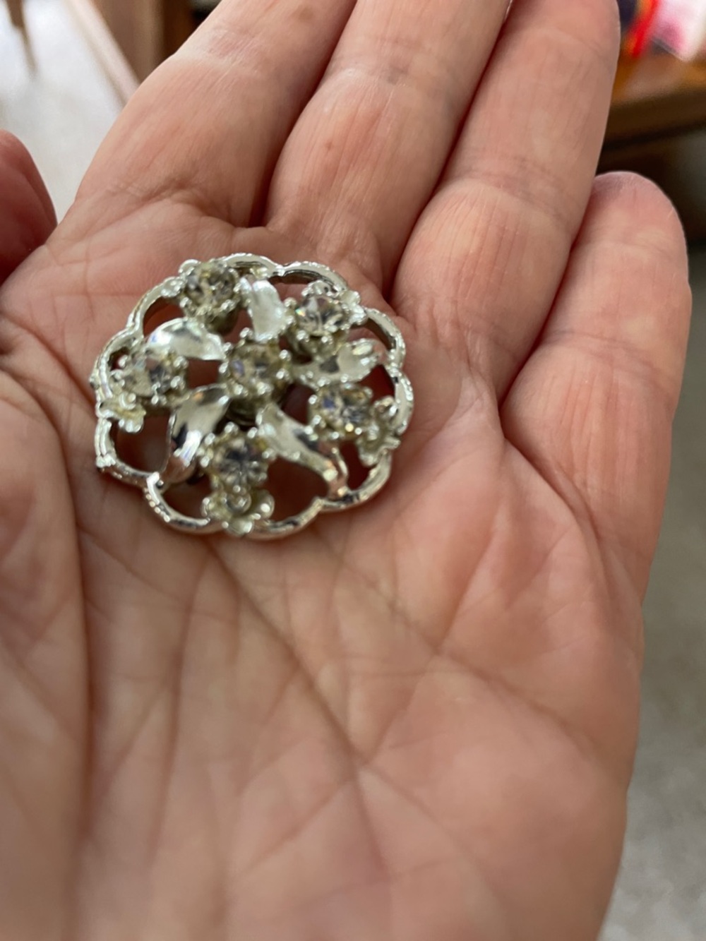 Silver-Tone Crystal Floral Brooch - Sparkling Cluster